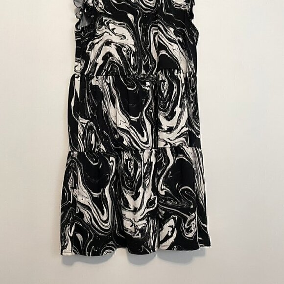 LOLA GRACE / DRY GOODS Black White Marble Swirl Geometric Sleeveless Mini Dress - Picture 3 of 12